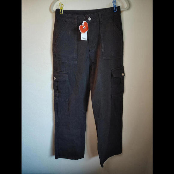 Cider Black Cargo Pants high rise NWT size M 28 waist - Picture 1 of 9